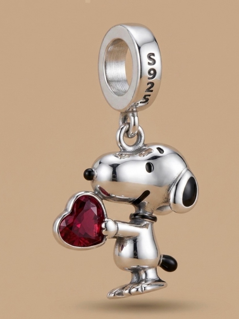 Sterling Silver Dog Charm Pendant with Red Heart